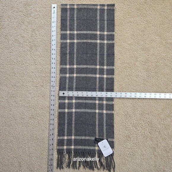 NWT Linea Emmeti Wool Cashmere Scarf Grey Plaid - Picture 8 of 9